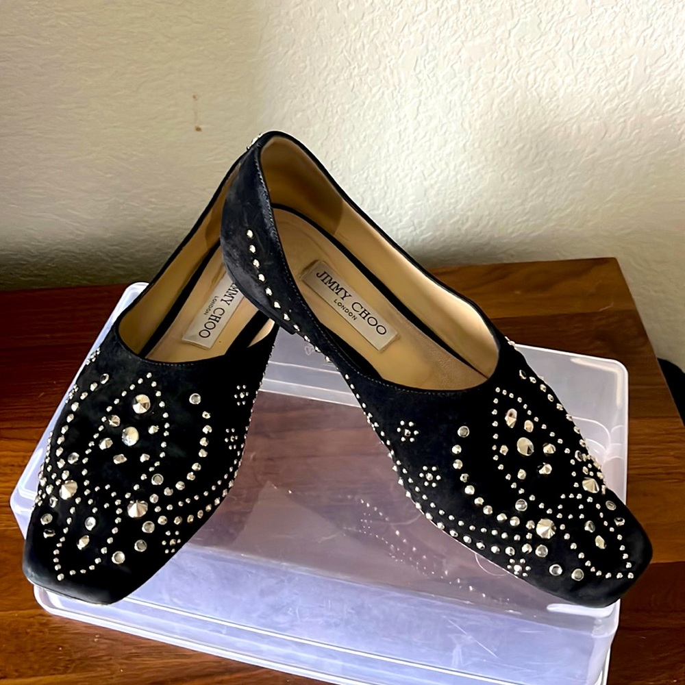 Jimmy Choo black suede studded flats!!!